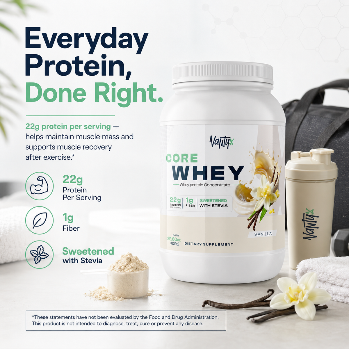 Core Whey Protein Concentrate — Vanilla, 839g