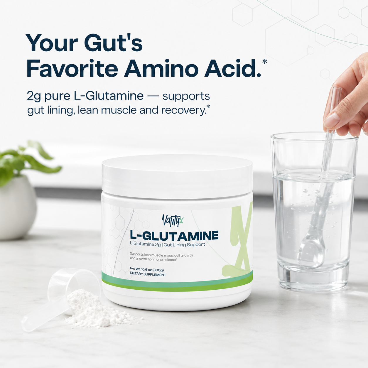 L-Glutamine Powder — Gut Lining Support · 2g per Serving · 300g (150 Servings)