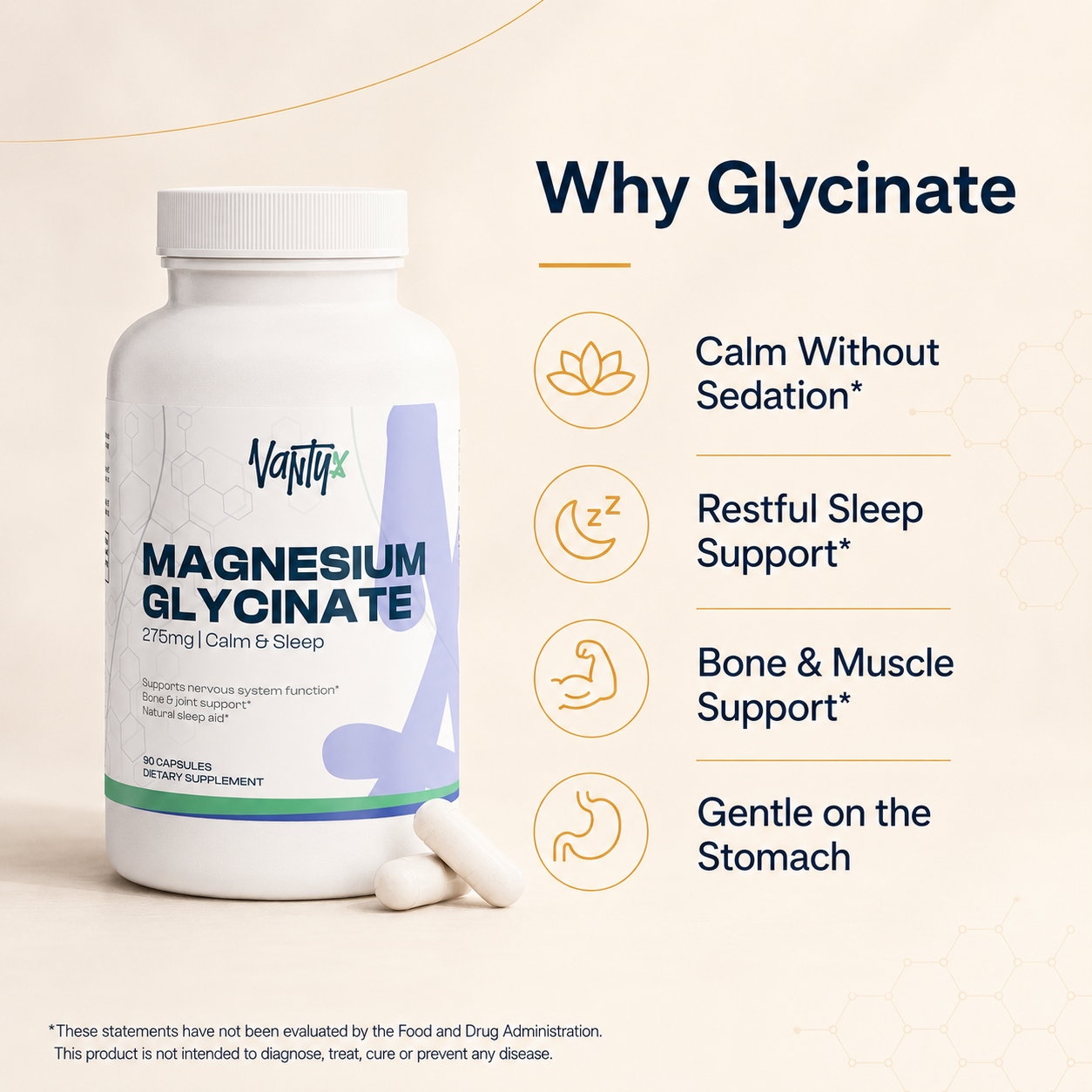 Magnesium Glycinate 275mg — Calm & Sleep · 90 Capsules