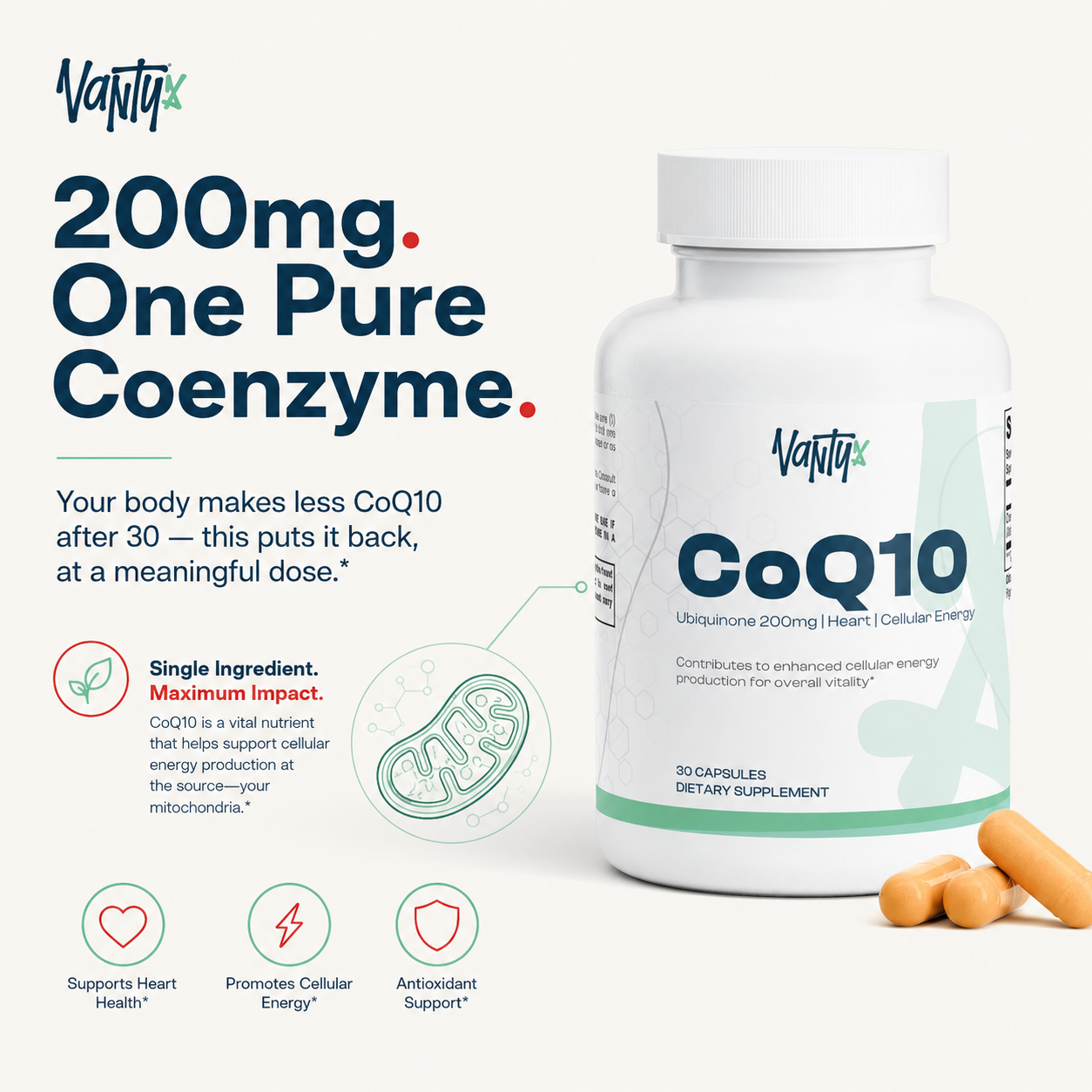 Vantyx CoQ10 200mg Ubiquinone — 30 Capsules