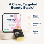 Cintas para el Cabello, Piel y Uñas Vantyx — Biotina 5000mcg + Vitamina D3 + Folato · 30 Cintas Orales de Naranja