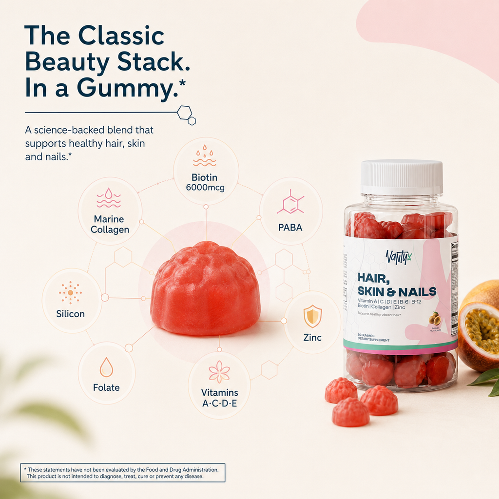 Gomitas para el cabello, la piel y las uñas Vantyx — Biotina 6000mcg + Colágeno + Multivitamínico · 60 Gomitas Sabor Maracuyá