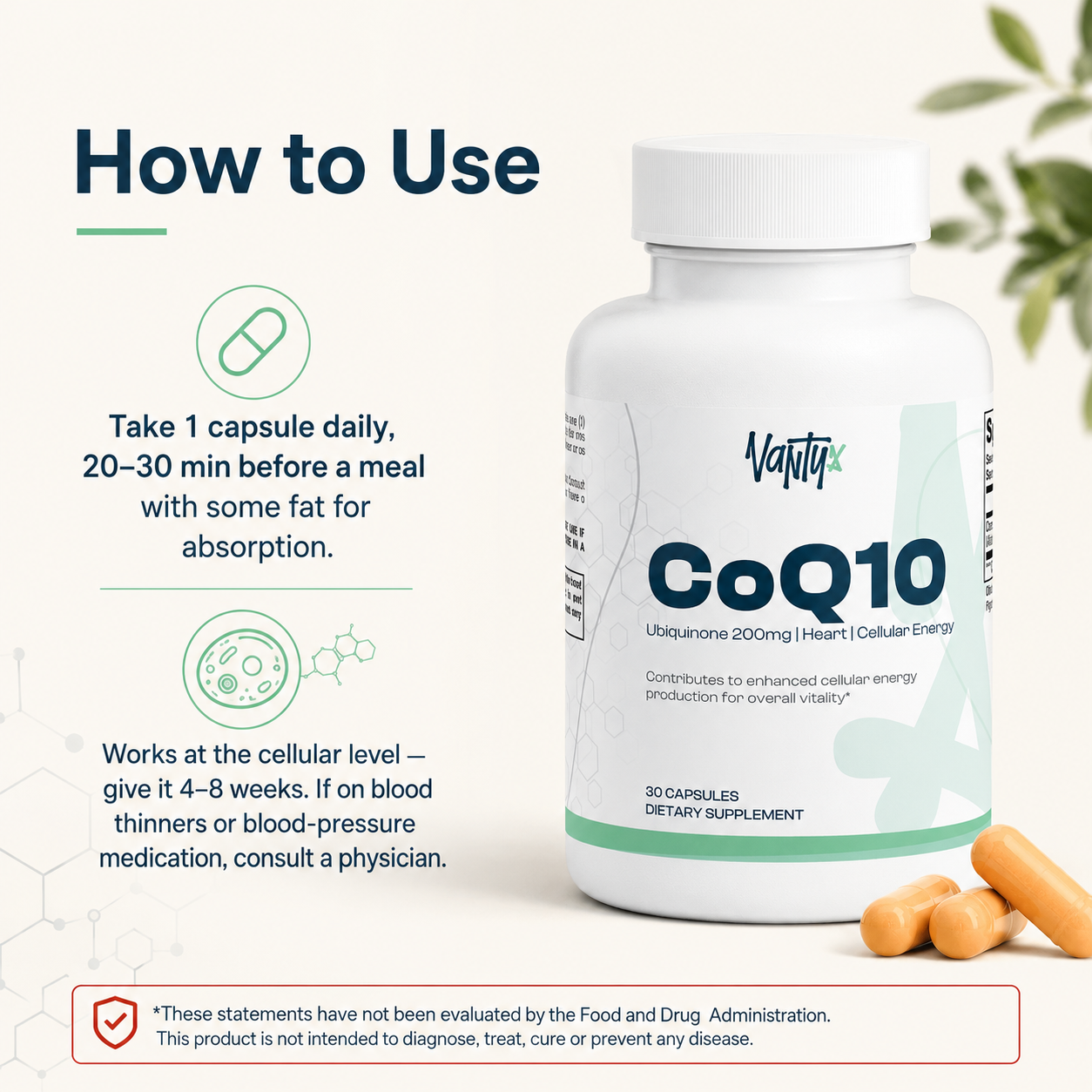Vantyx CoQ10 200mg Ubiquinone — 30 Capsules