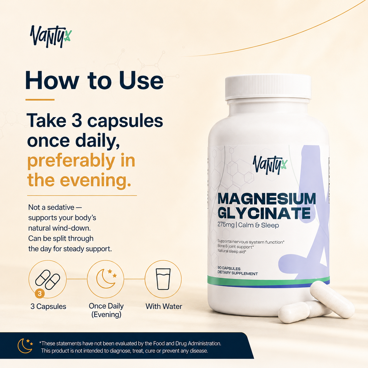 Magnesium Glycinate 275mg — Calm & Sleep · 90 Capsules