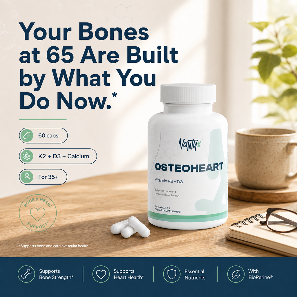 Osteoheart Vantyx — Apoyo Óseo y Cardíaco con Vitamina K2 (MK-7) + D3 + Calcio + BioPerine · 60 Cápsulas