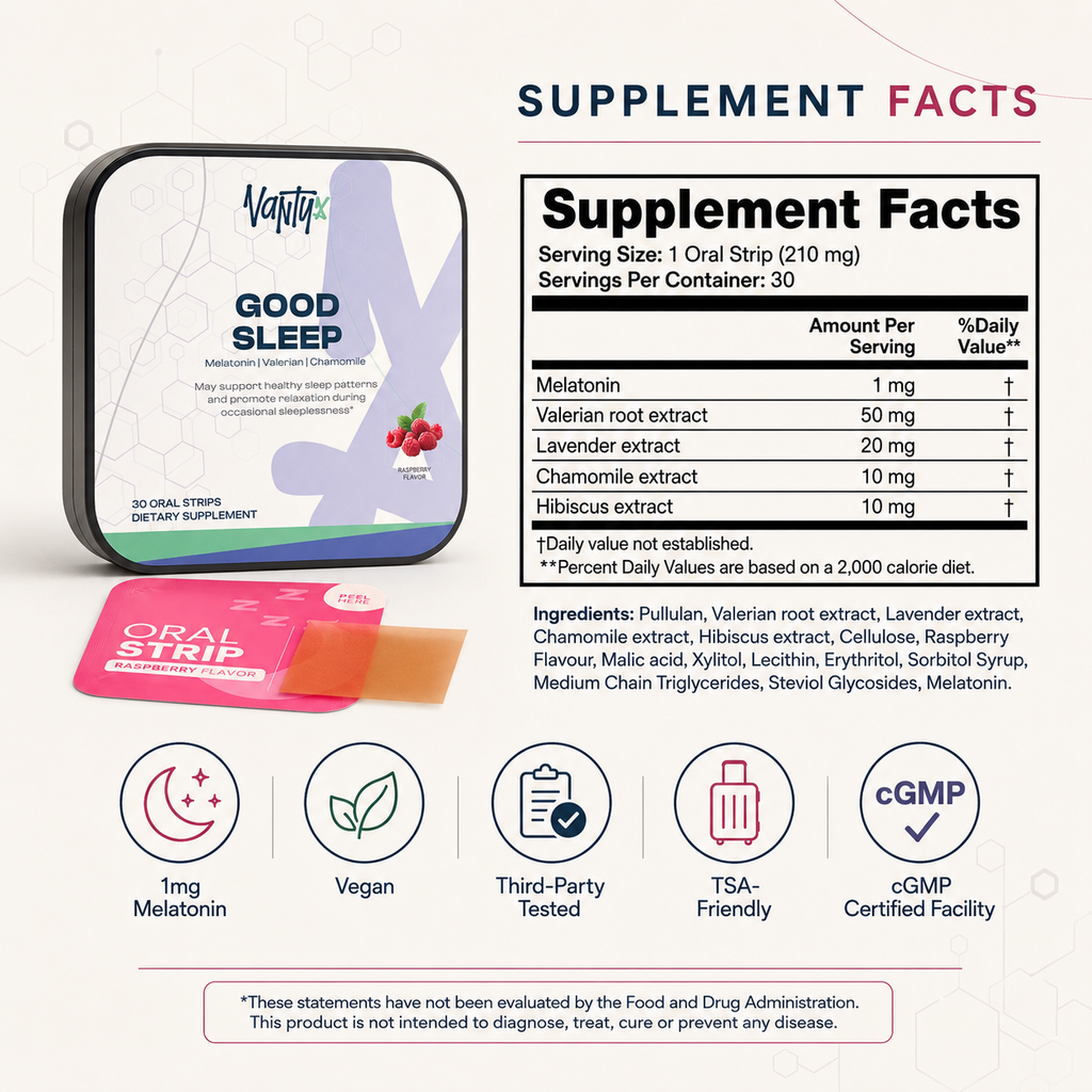 Sleep Strips — Melatonin 1mg · 30 Raspberry Strips