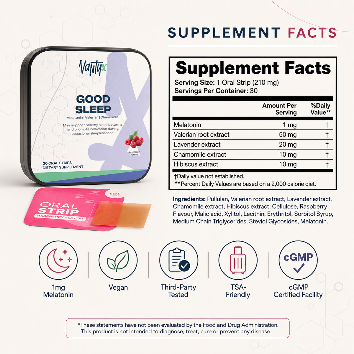 Sleep Strips — Melatonin 1mg · 30 Raspberry Strips