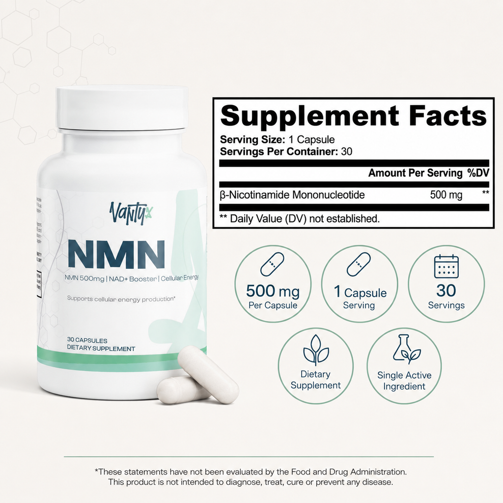 NMN 500mg — NAD+ Support Capsules · 30 Caps
