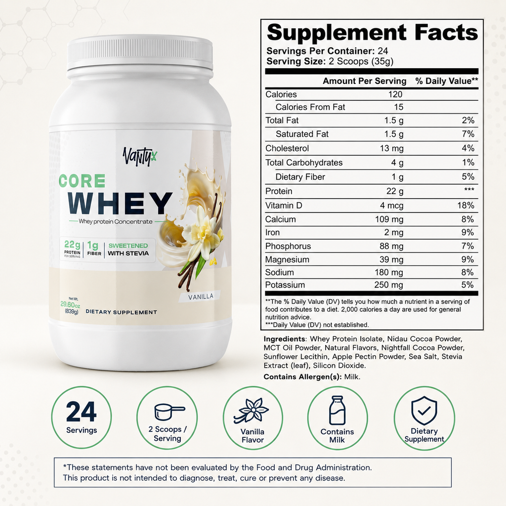 Core Whey Protein Concentrate — Vanilla, 839g