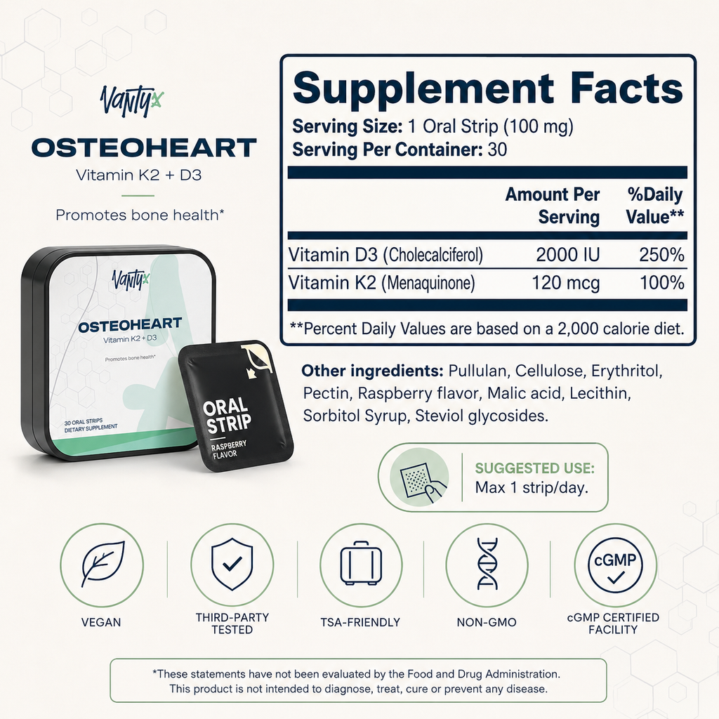 Vantyx Osteoheart Strips — D3 + K2, 30 Raspberry Strips