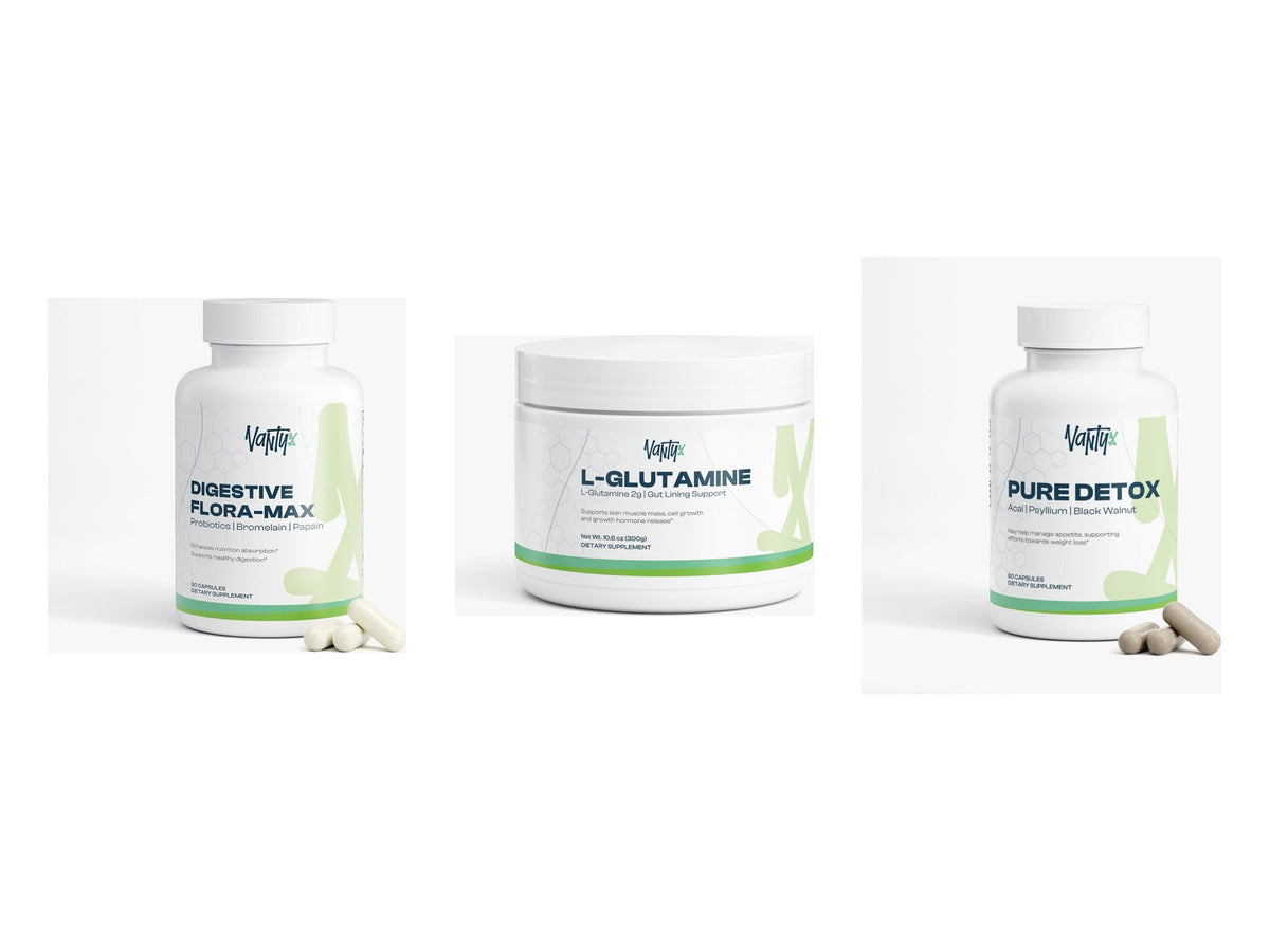 Digestion & Balance Kit: Flora-MAX Digestive Enzymes, L-Glutamine Powder and Pure Detox
