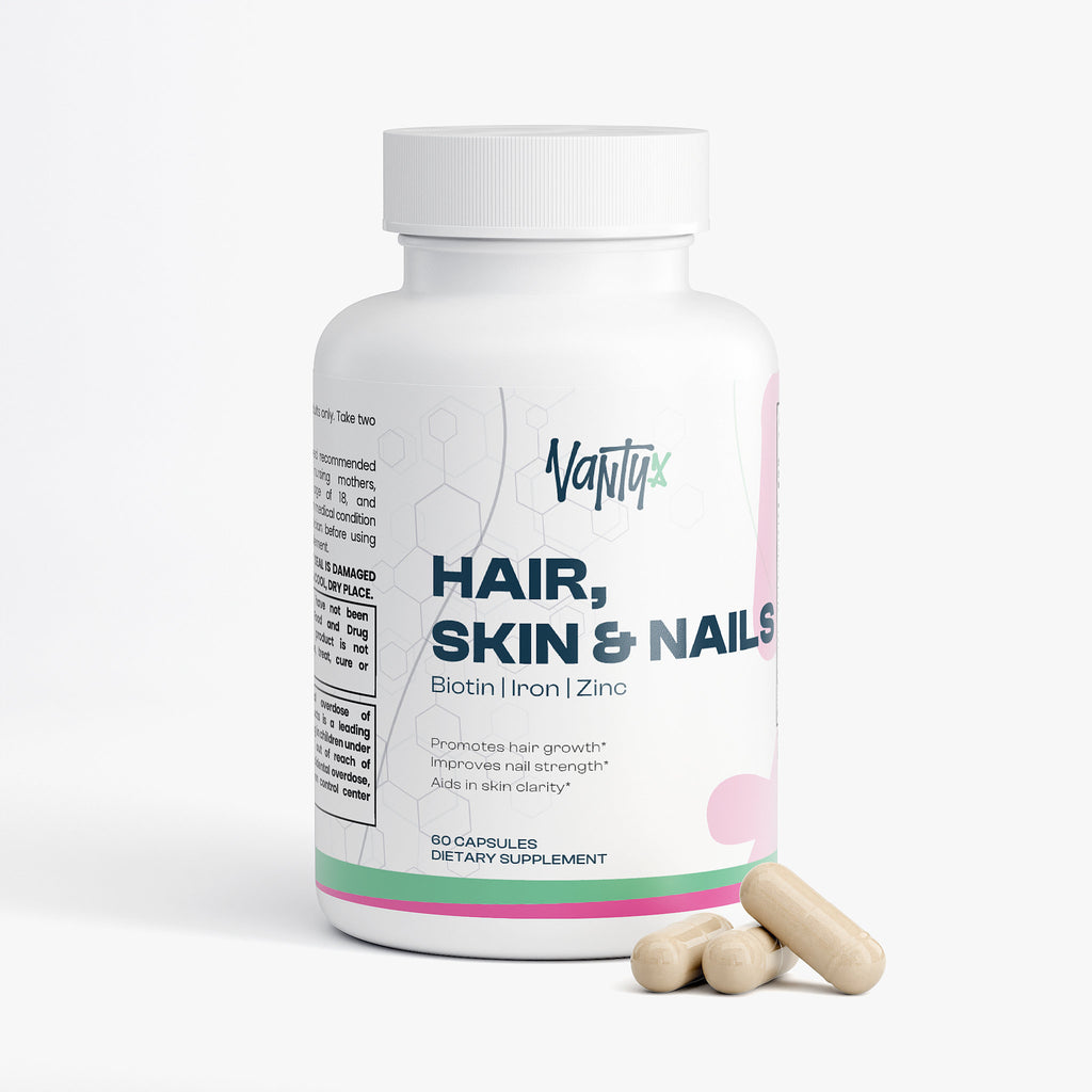 Hair, Skin & Nails Essentials Vantyx — Multivitamínico + Hierro + Biotina 5000mcg + Mezcla Botánica · 60 Cápsulas