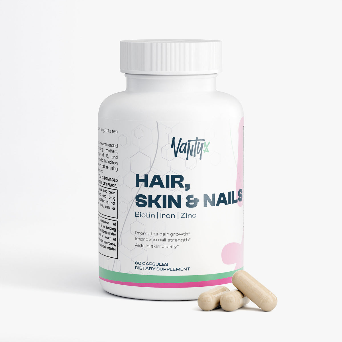 Hair, Skin & Nails Essentials Vantyx — Multivitamínico + Hierro + Biotina 5000mcg + Mezcla Botánica · 60 Cápsulas